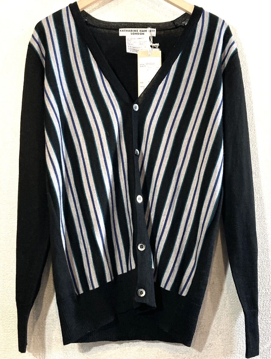 KATHARINE HAMNETT!カーディガン!ニット!セーター!ストライプ!ウール!キャサリンハムネット!定価12,600円!タグ付き未使用!黒白