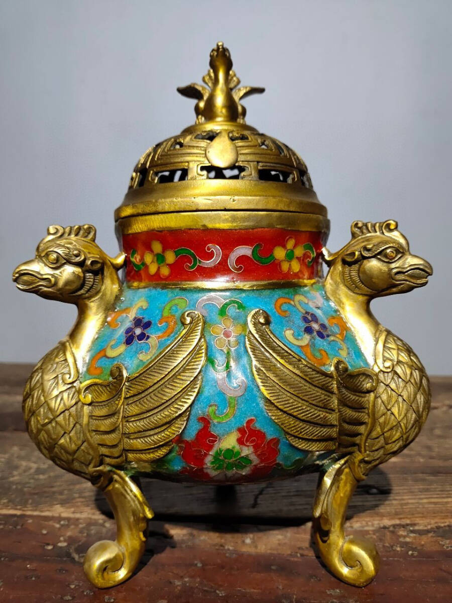 館蔵珍品 銅製 塗金 景泰藍 琺瑯彩 鳳凰熏香炉』置物 賞物 貴重 館蔵珍品 銅製 塗金 景泰藍 琺瑯彩 鳳凰熏香炉』置物 賞物 貴重