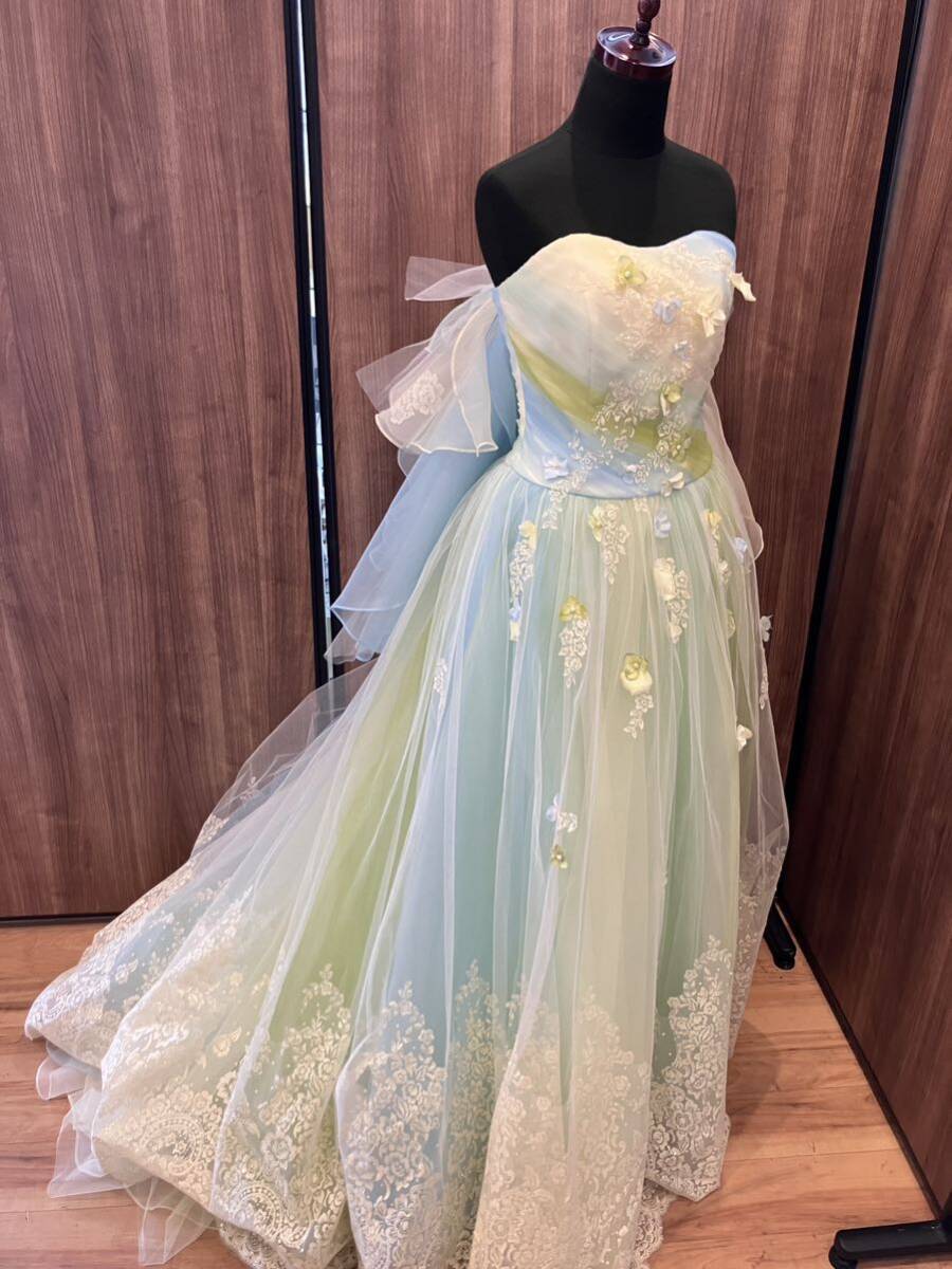◎e◇ 402 ウエディングドレス ウェディングドレス カラードレス ドレス グリーン 7-11T 結婚式 ブライダル 演奏会 衣装 中古