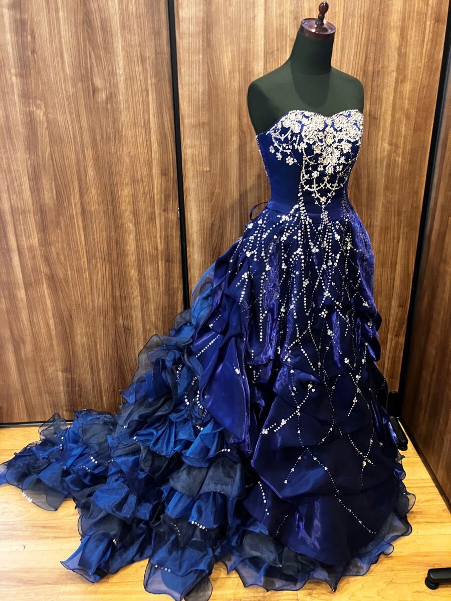 ◎d◇ 514 ウエディングドレス ウェディングドレス カラードレス ドレス ブルー 薔薇 7-11T 結婚式 ブライダル 演奏会 中古