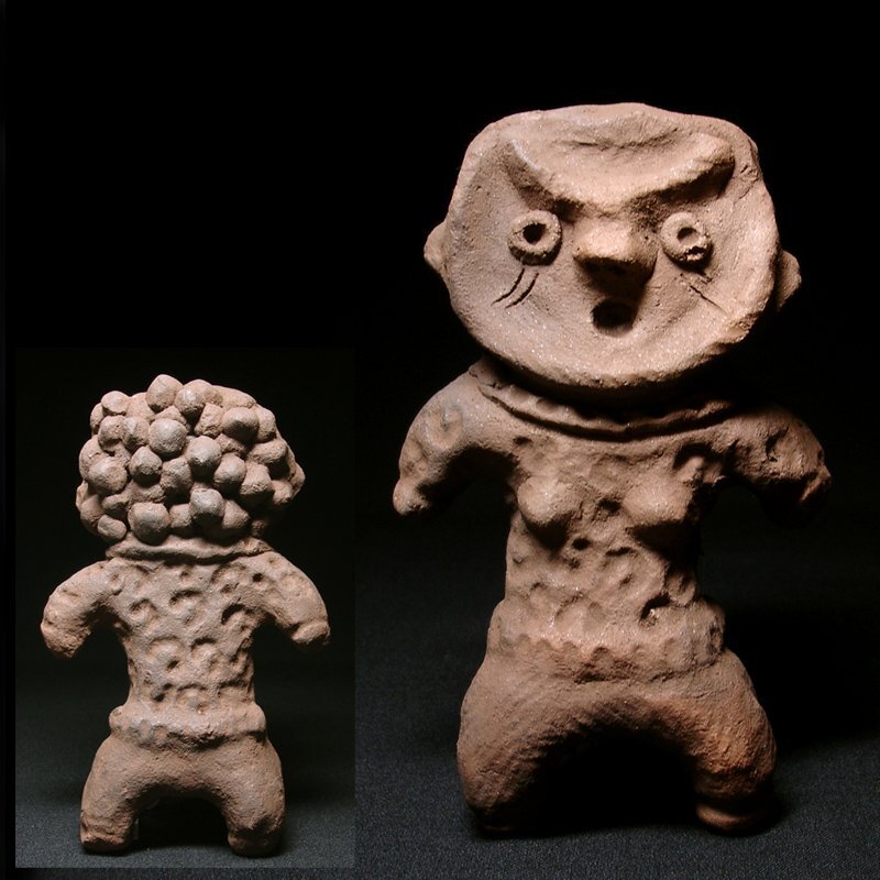花◆古代土器コレクター放出品 伝茨城県稲敷郡東村福田貝塚周辺出土 山形土偶(縄文時代後期) 後頭部に粒状突起