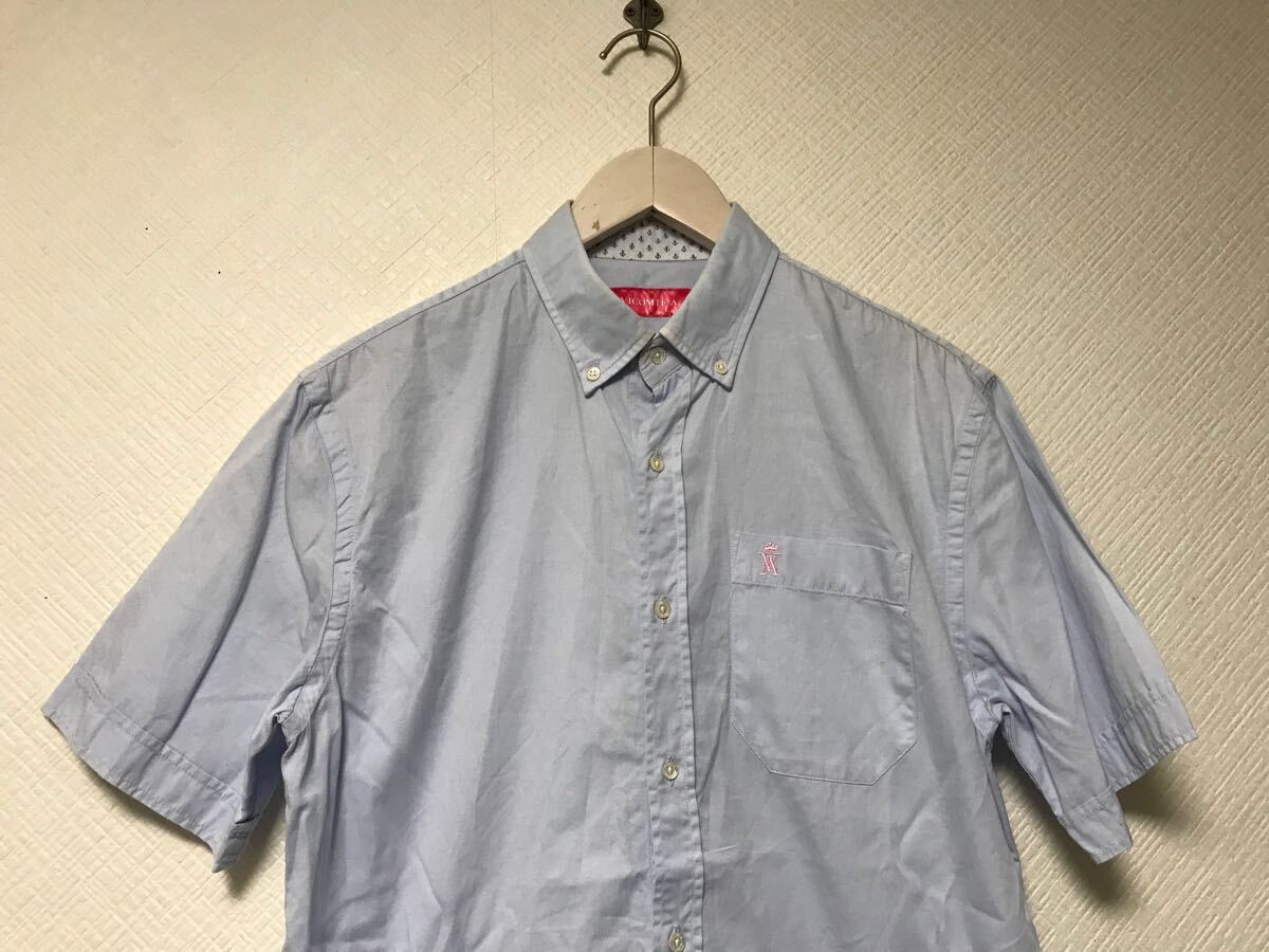 本物ヴィコントアーVICOMTE A.コットンロゴ刺繍ポケット半袖シャツメンズサーフビジネススーツモードゴルフドレスブルー青モロッコ製S_画像2