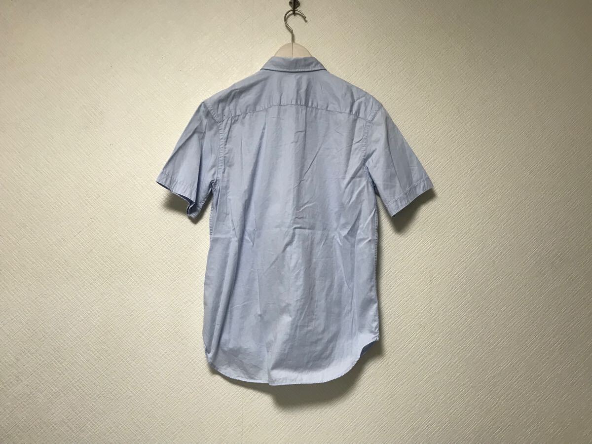 本物ヴィコントアーVICOMTE A.コットンロゴ刺繍ポケット半袖シャツメンズサーフビジネススーツモードゴルフドレスブルー青モロッコ製S_画像3