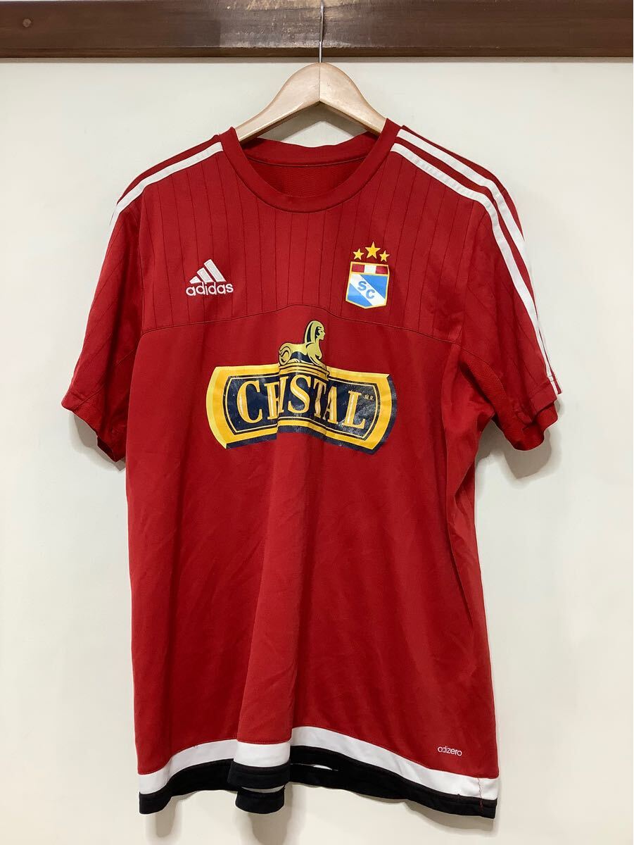 ぬ1449 スポルティング クリスタル adidas メッシュ半袖Tシャツ プラクティスシャツ 4XO レッド プリント ドライ 速乾 トレーニングシャツ