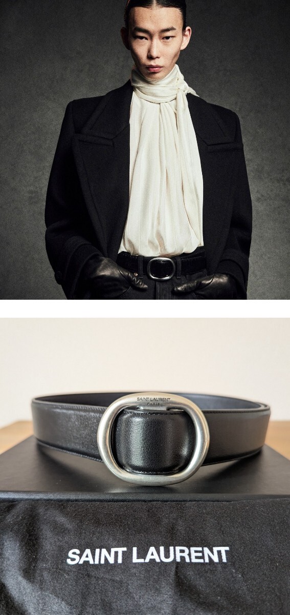 新品 saint laurent paris 23aw ベルト サンローランパリ アンソニーヴァカレロ オーバルバックル レザーベルト 85 ysl 革ベルト