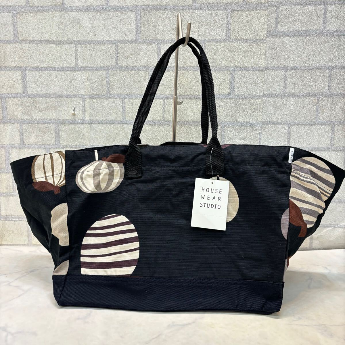 新品 タグ付き HOUSE WEAR STUDIO 和装バッグ 綿100% 和風 黒 和柄 ブラック トートバッグ