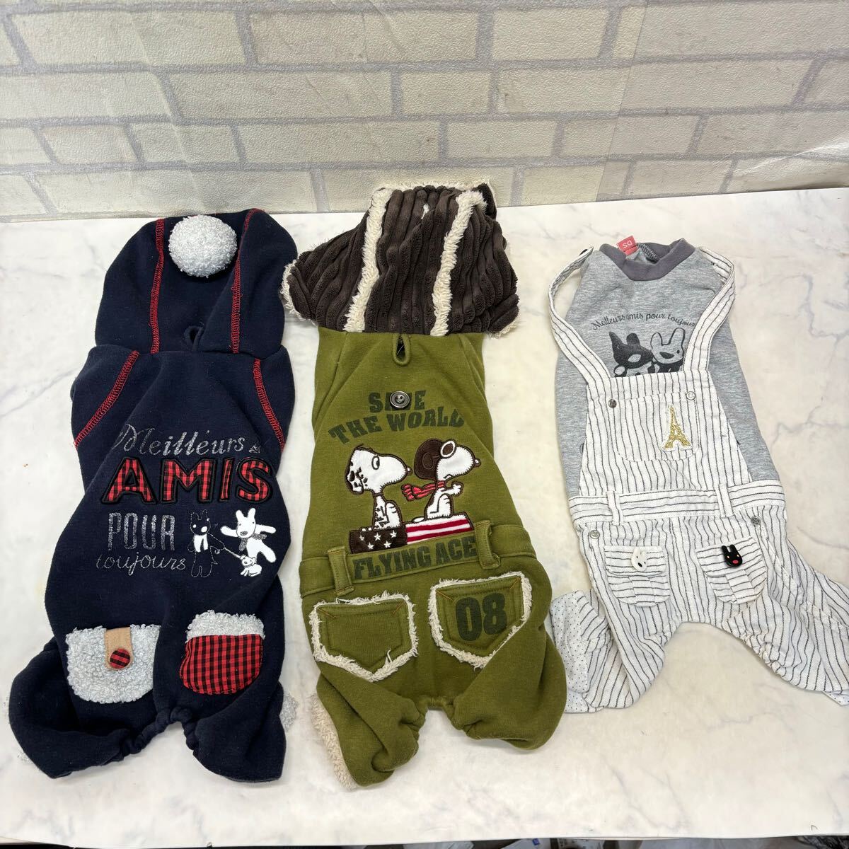 3着セット ペットパラダイス スヌーピー ガスパールとリサ パーカー シャツ ポンチョ モコモコ ワンちゃん 犬 ペット服 サイズDS