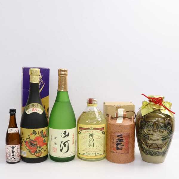 【6本セット】焼酎各種（首里天 すいてん 純米泡盛 ミニチュアボトル 25度 100ml 詰日04.09 ※詰日注意 等）陶器（総重量2250g）X24I090010