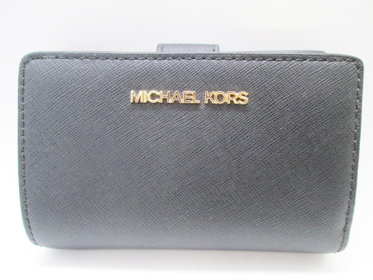 ■【美品】MICHAEL KORS マイケル コース 財布 二つ折り財布 35F7GTVF2L ジェット セット トラベル レザー ビルフォールド ブラック■/A