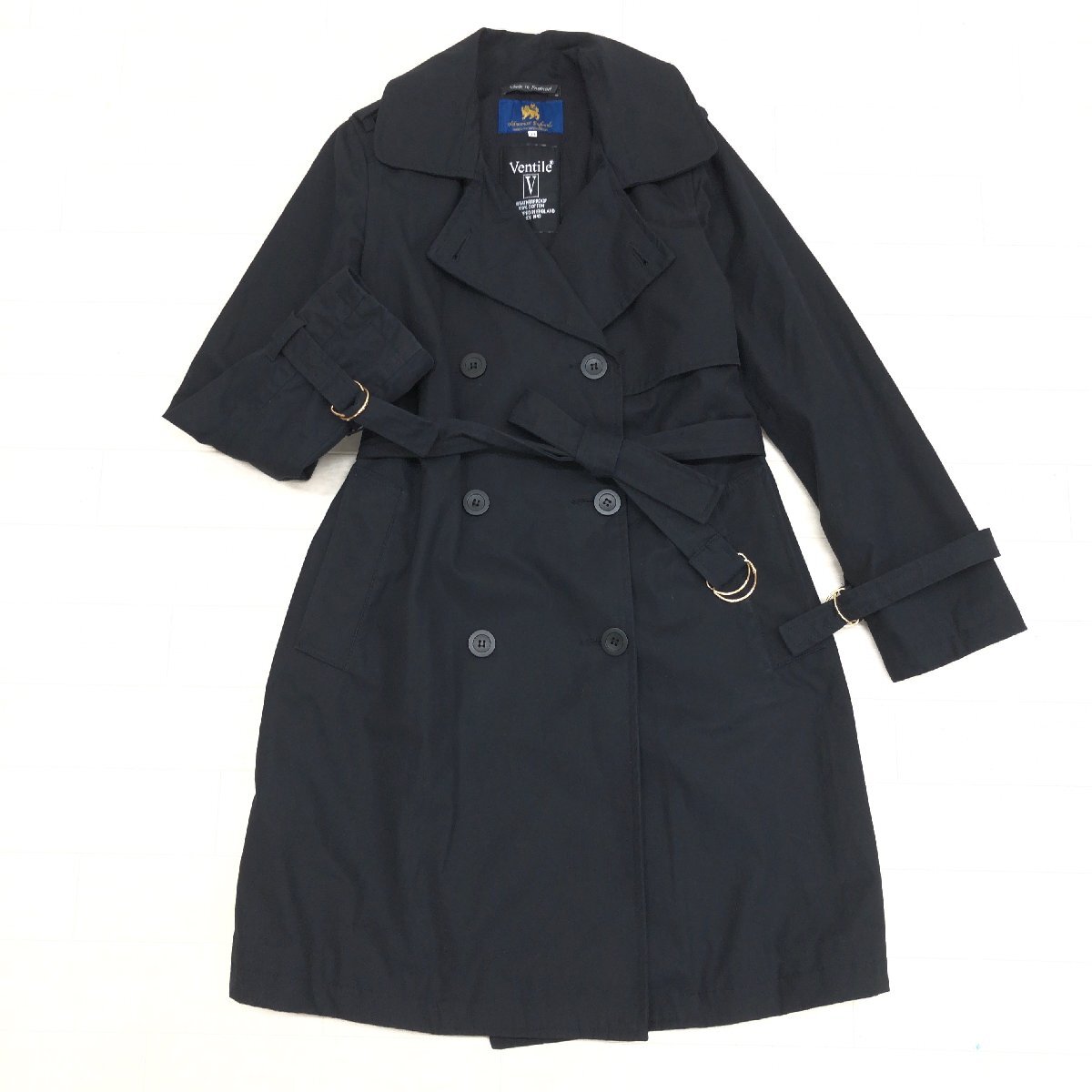 ●英国製 Helmsmoor England ヘルスムーア 定価53，900円 英国Ventile生地 撥水 トレンチコート 34(M相当) 黒 ミディアム丈 レディース 婦人