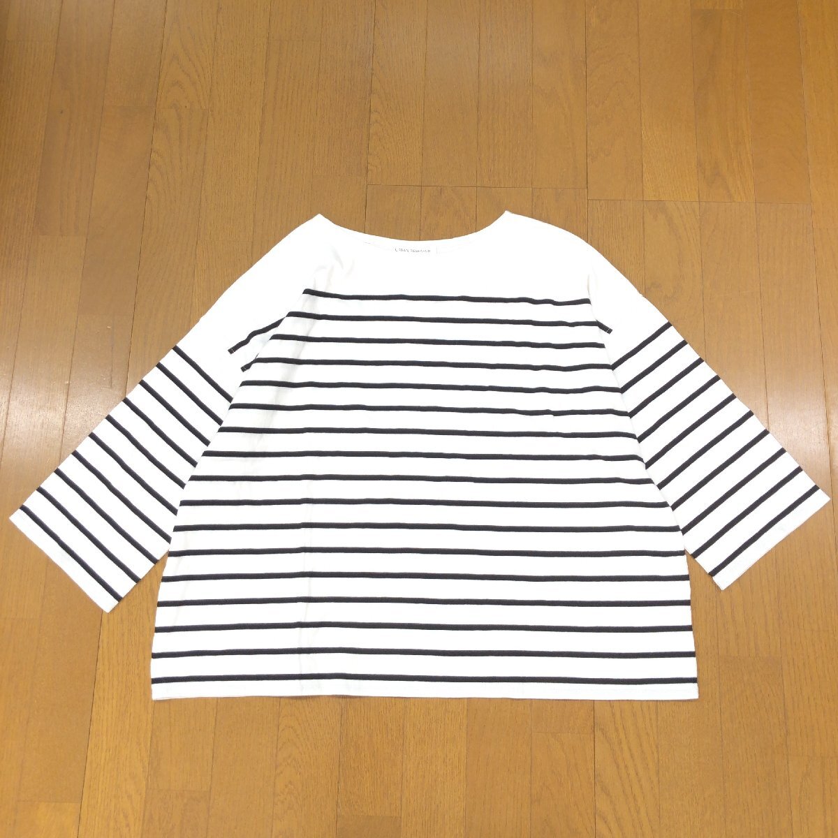 美品 URBAN RESEARCH アーバンリサーチ 定価8,250円 パネルボーダー ゆったり カットソー F ホワイト×ブラック 七分袖 ロンT Tシャツ