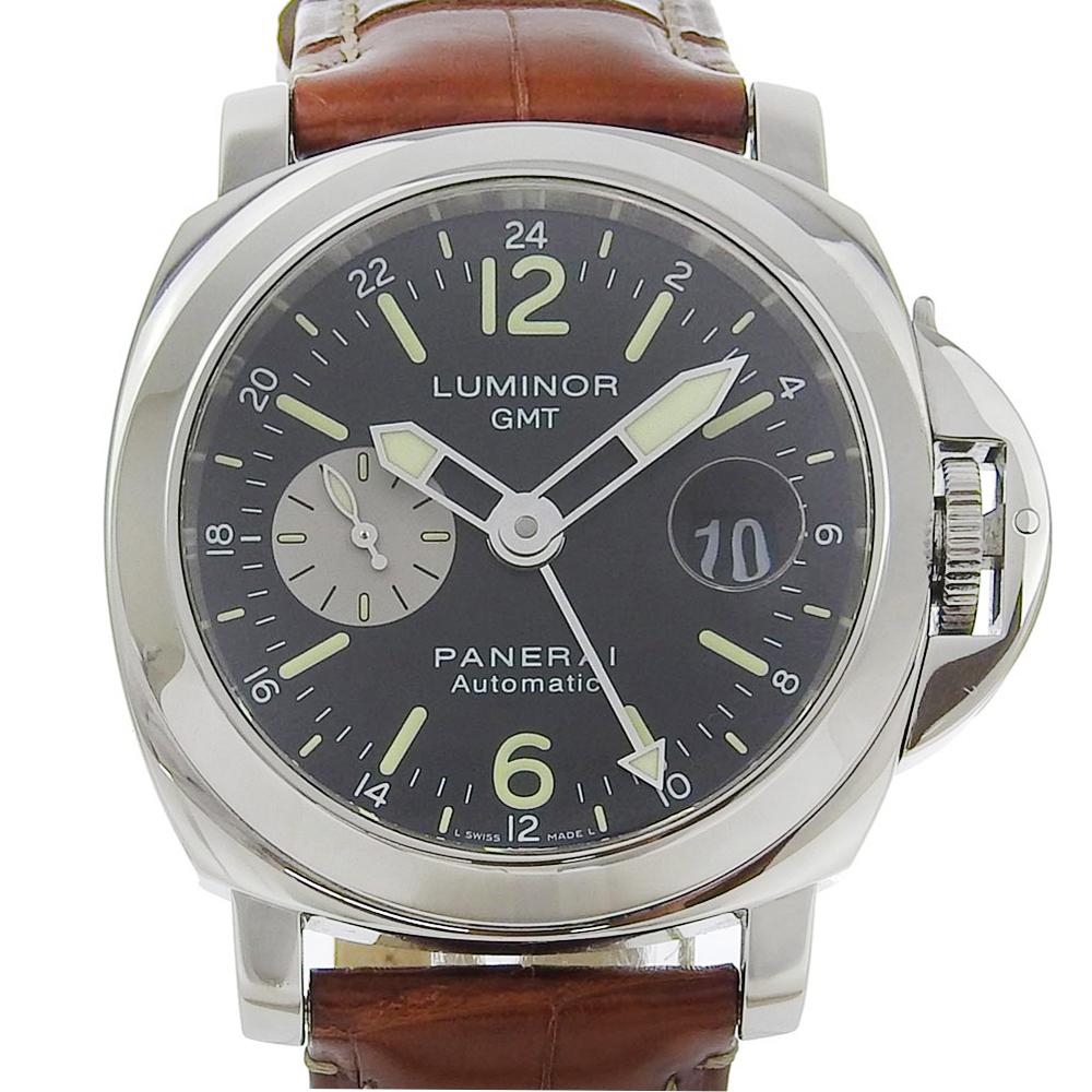 PANERAI パネライ ルミノールGMT 限定モデルG0512/2000 PAM00088 腕時計 SS×クロコダイル 自動巻き メンズ 黒文字盤中古
