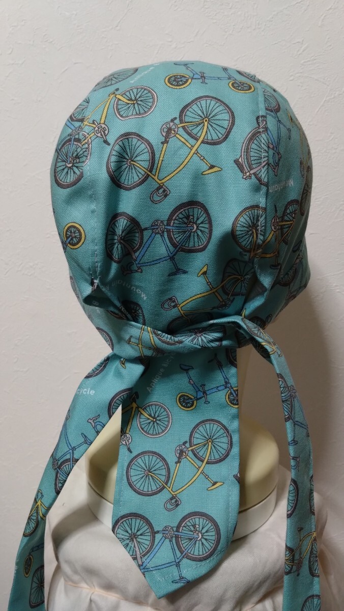 ★バンダナキャップ★ハンドメイド　自転車柄　サイクリング　水色