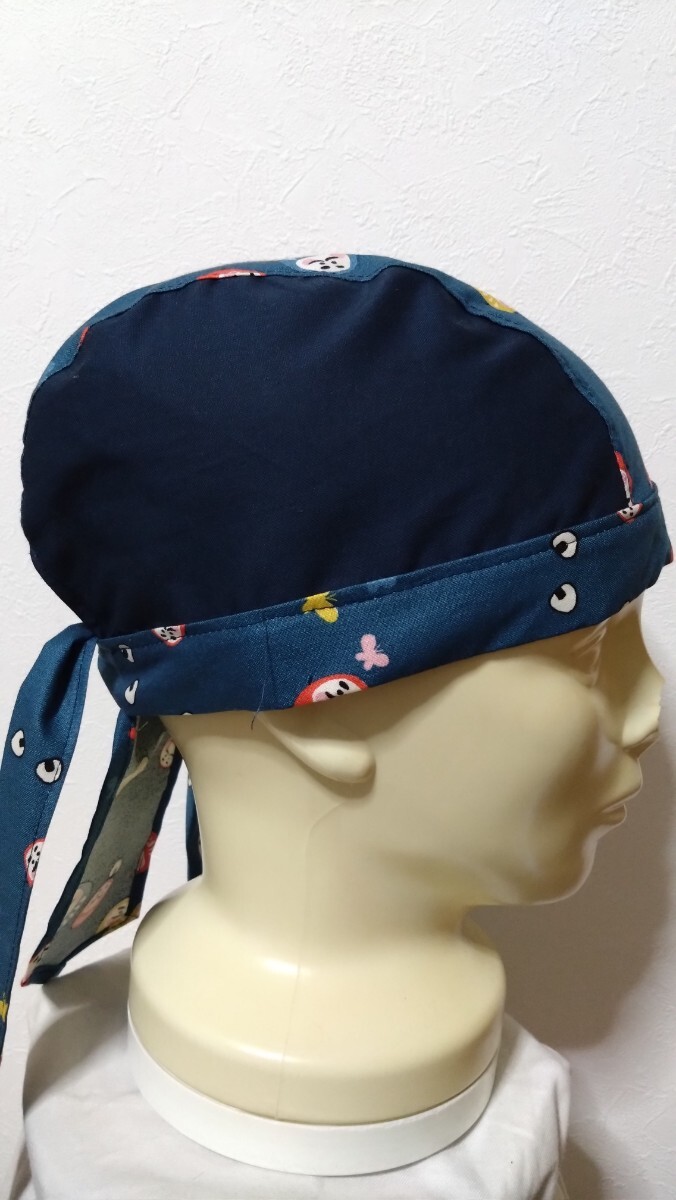 ★バンダナキャップ★ハンドメイド　和柄　だるま×無地　おにぎり　ちょう　紺?