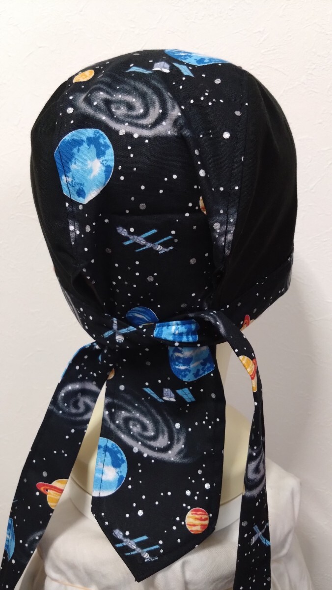 ★バンダナキャップ★ハンドメイド　宇宙×無(wú)地　銀河　惑星　齩?