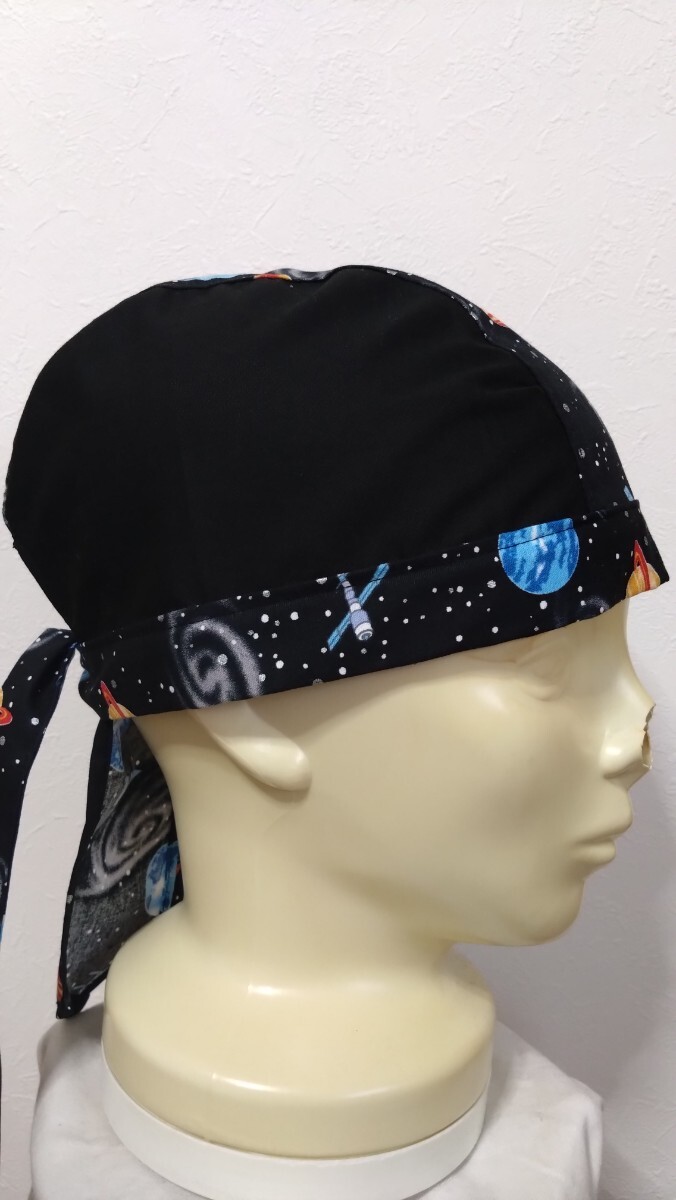 ★バンダナキャップ★ハンドメイド　宇宙×無(wú)地　銀河　惑星　齩?