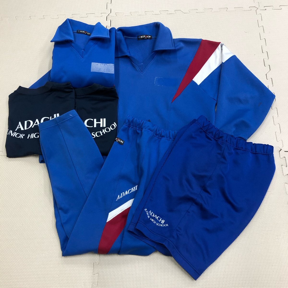 M1084/Y(中古)福島県 安達中学校 [体操着 6点] [長袖：S/M] [半袖：M] [長ズボン：M] [ハーフパンツ：M程度] 体操服/ジャージ/まとめ