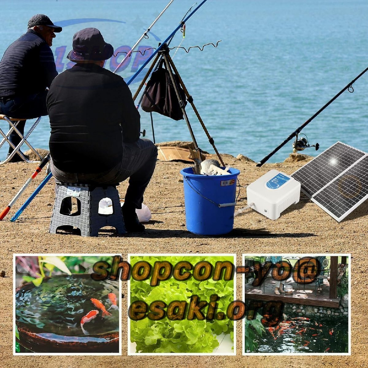 ソーラーエアーポンプ 16W ソーラーパネル30ｗ*2＋電源アダプター両用 吐出量24L/min 酸素ポンプ 水槽曝気 吐出口6つ 逆流防止弁付
