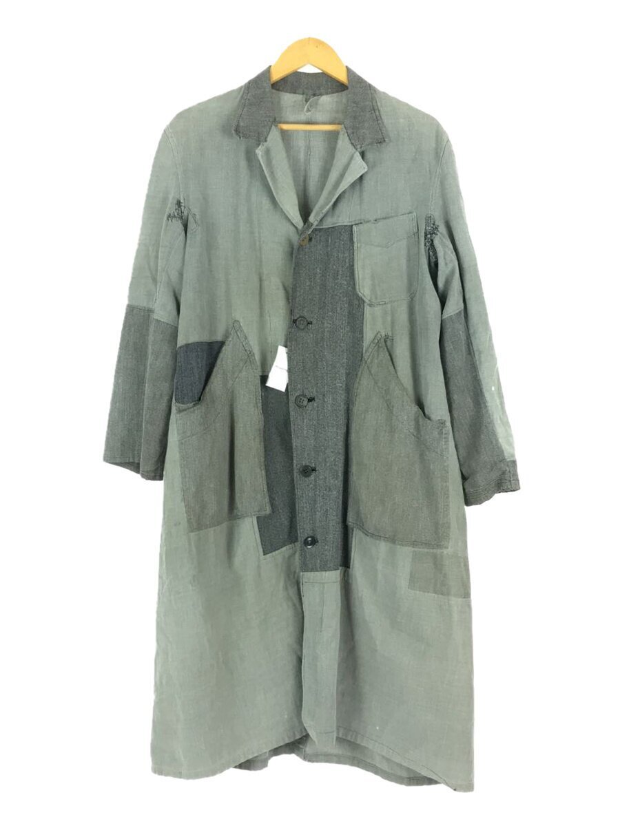 30s～40s/ブラックシャンブレー/アトリエコート/ウッドボタン/パッチワーク/コットン/GRY//