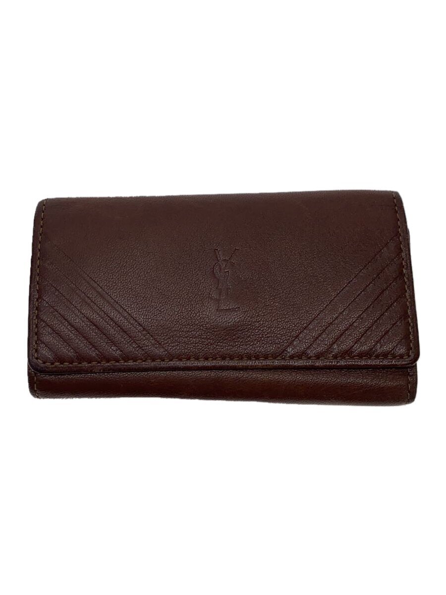 YVES SAINT LAURENT◆YSLロゴ/4連キーケース/レザー/BRW/内側べたつき