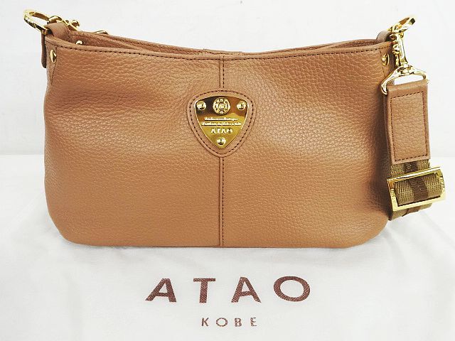 良品 ATAO アタオ chivy 2WAY レザー ショルダーバッグ ハンドバッグ アーモンド ピンクベージュ 約縦16×横26.5×マチ8cm ◇07 ★2910