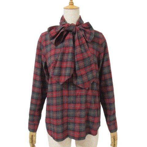ビームス ボーイ 美品 定1.3萬 長袖シャツ/ネル タータン アスコットタイシャツ レッド S～M位 13-11-1225-195 2WAY BEAMS BOY ◆HA10