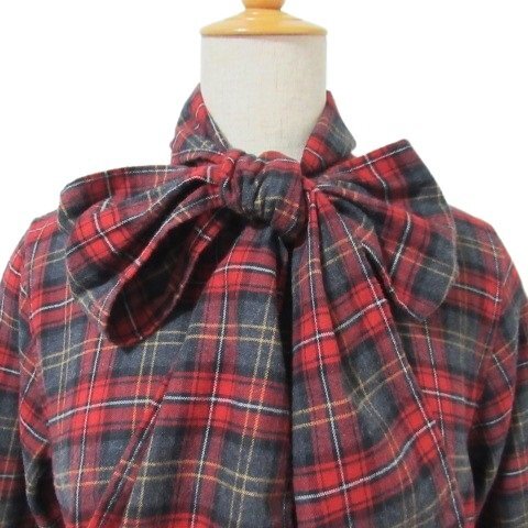 ビームス ボーイ 美品 定1.3萬 長袖シャツ/ネル タータン アスコットタイシャツ レッド S～M位 13-11-1225-195 2WAY BEAMS BOY ◆HA10