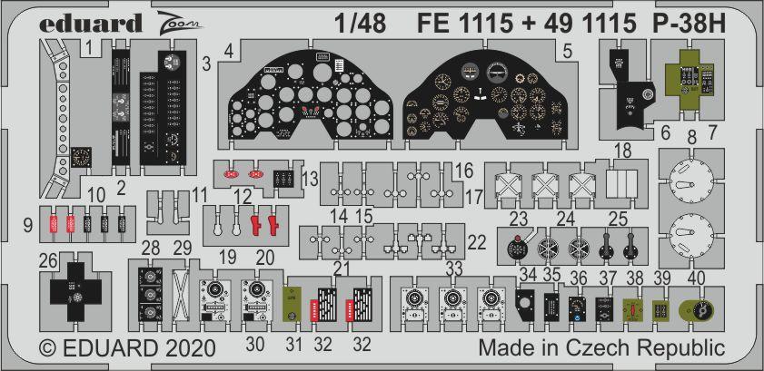エデュアルド(FE1115）1/48 P-38H用コックピットのエッチングパーツ