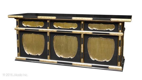 【寺院仏具】幅120センチ　高級黒塗り二重向机　金具付き　安心の国内自社工場製作　木製高級寺院仏具通販(受注生産品)（商品番号10019k)