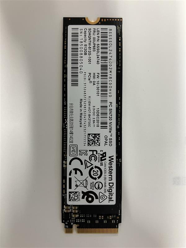 [動作品]WD SN720 NVME PCIe M.2 2280 512GB ssd 4153使用時間