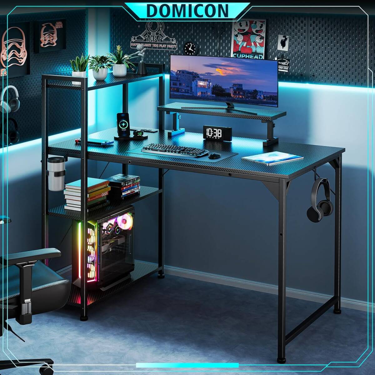 [ new goods ] DOMICON computer desk black width 107cm shelves attaching outlet attaching ge-ming desk storage monitor pcs 