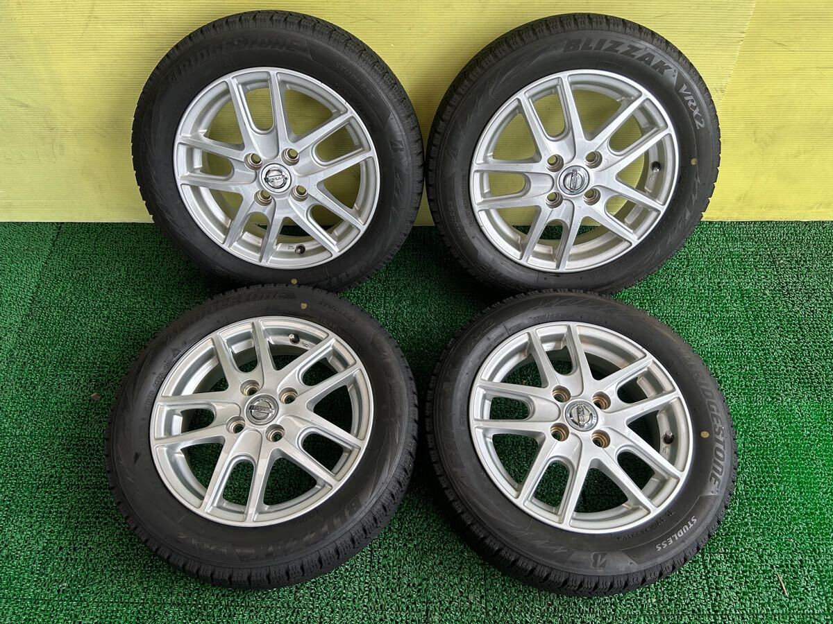 155/65R14 2019年スダットレス ブリヂストンブリザックVRX2 タイヤアルミセット 日産純正 4穴 PCD100 ET+46 14×4.5J ハブ60mm軽自動車等に