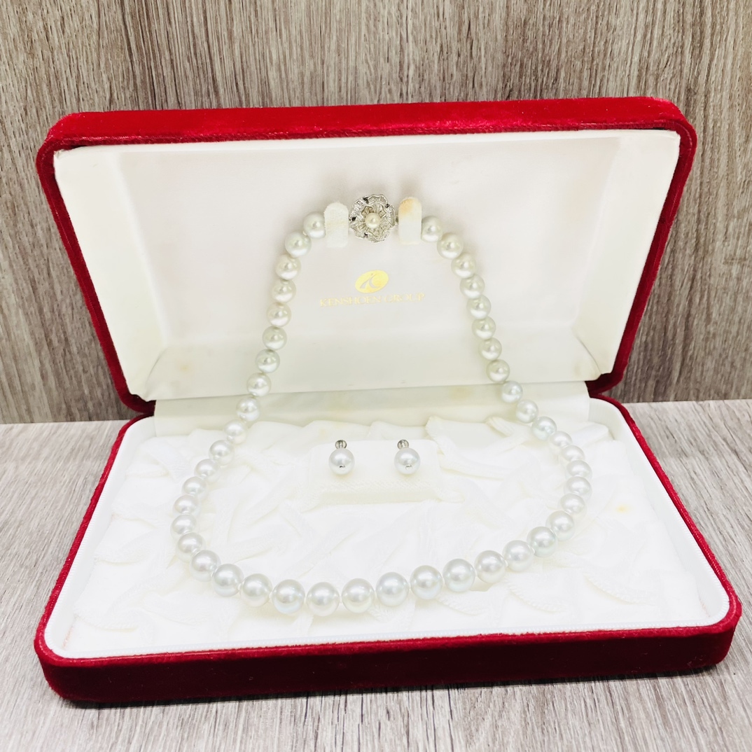 【GO 1320】1円～ 健勝苑 KENSHOEN GROUP パール ネックレス ピアス セット シルバー K14WG刻印 アクセサリー 真珠 レディース 中古 現状品