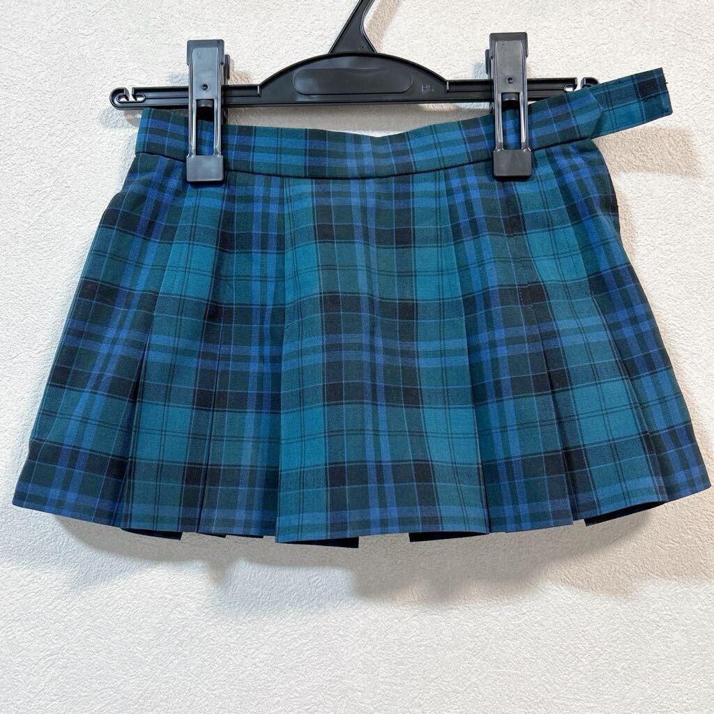 制服 青緑系チェック柄 マイクロミニスカート W62 丈26 夏用