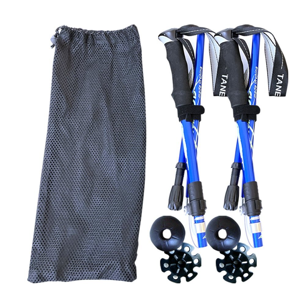  trekking paul (pole) 2 pcs set blue length 110~130cm aluminium alloy folding storage sack attaching mountain climbing high King outdoor camp XO835L3