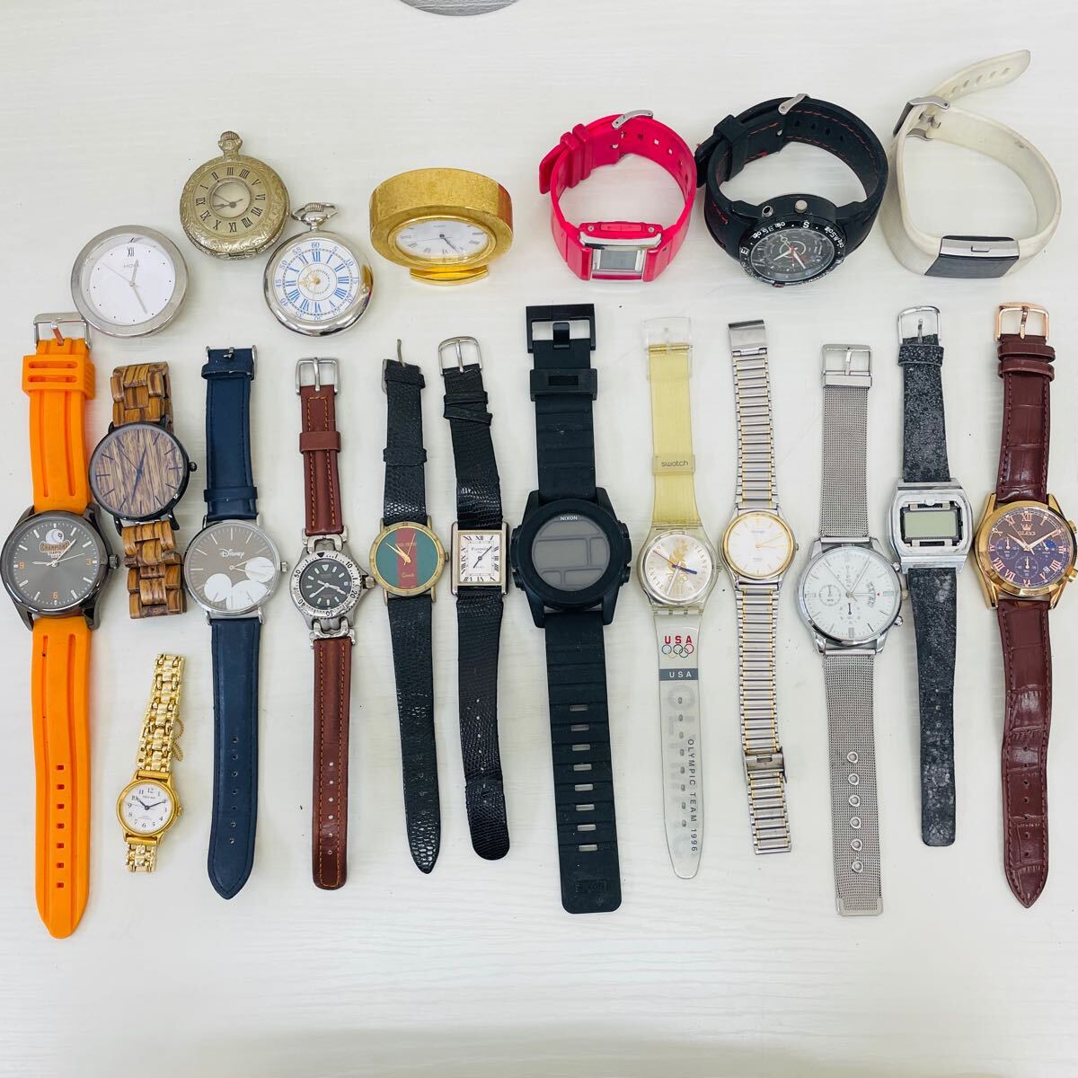810 時計 20点 まとめ売り まとめて 大量 swatch スォッチ NIXON ニクソン CASIO カシオ Baby-G RICOH HOYA WAKO 懐中時計 置時計 QZ AT
