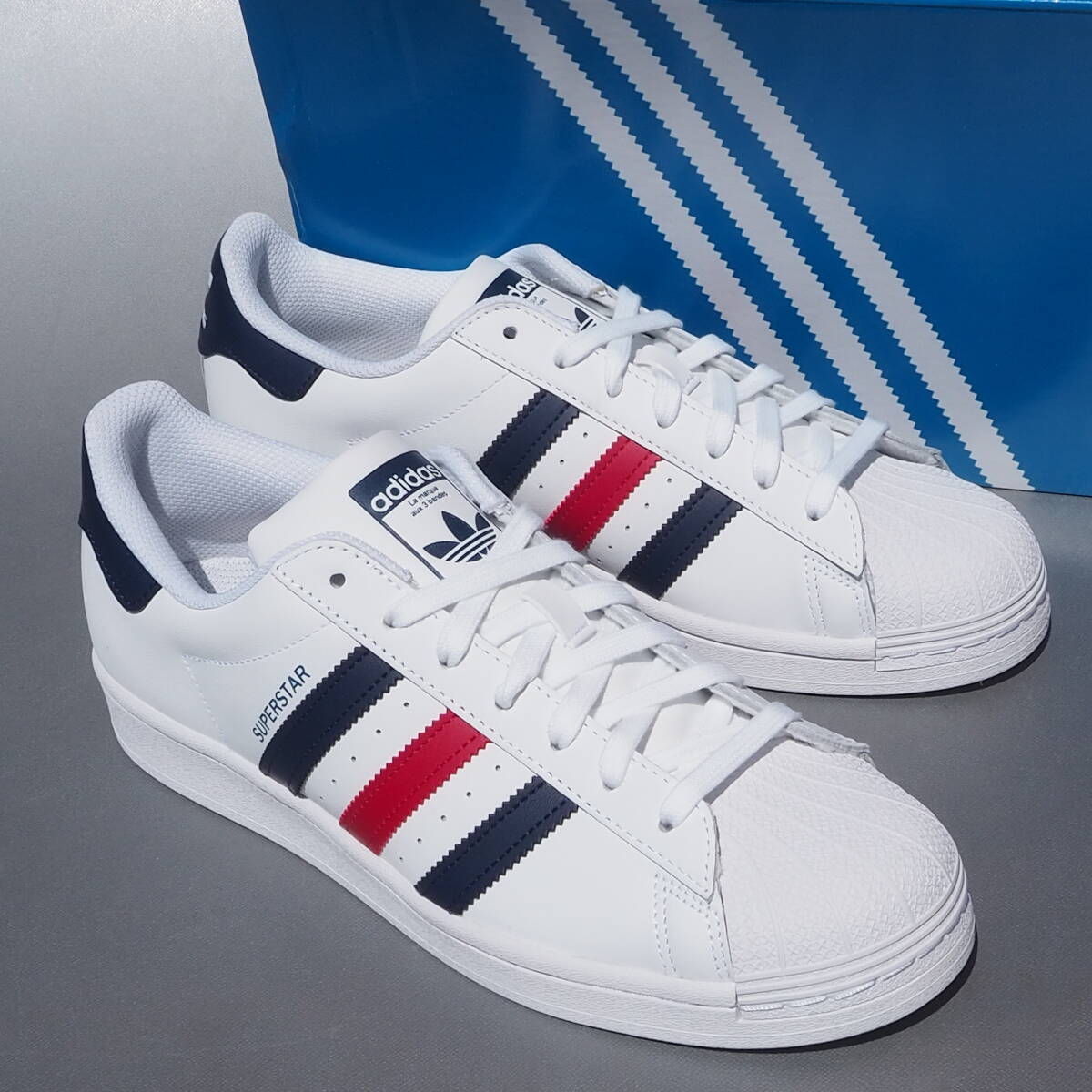 デッド!! US 8 1/2 /26.5cm 新品 2024年 adidas Originals スーパースター 白xトリコロール 天然皮革