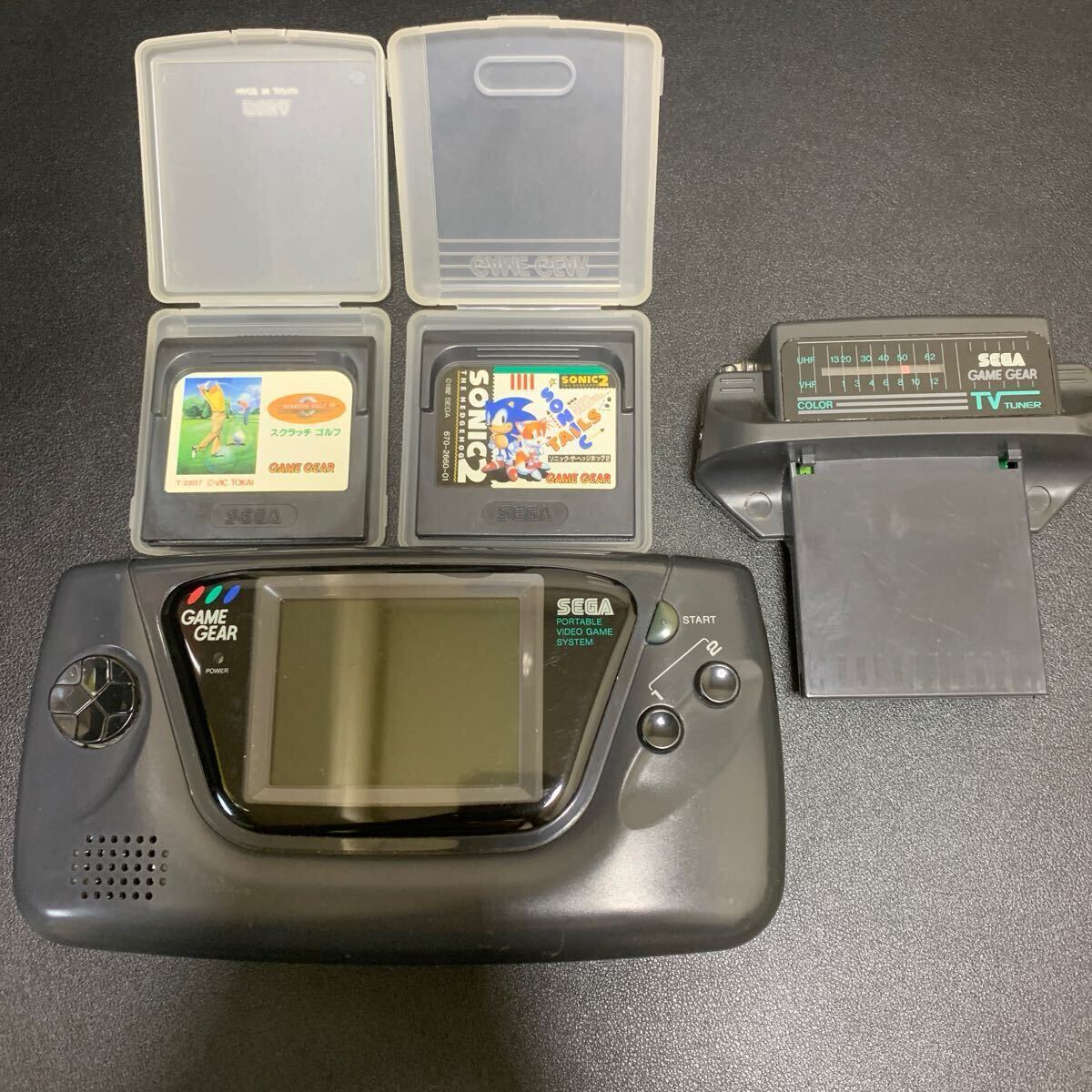 【SEGA セガゲームギア】本体/TVチューナー/ソフト2点　セット HGG-3210 HGG-3001 GAME GEAR ※ジャンク 