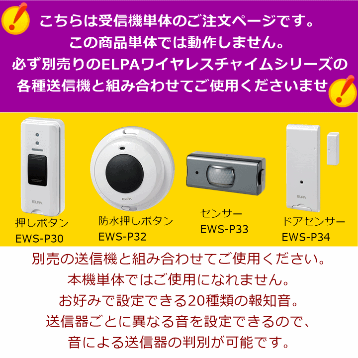 【平日15時まで即日出荷】ELPA ワイヤレスチャイム 受信器ランプ(EWS-P52)【985137 チャイム ナースコール インターホン 呼び出しベル】_画像2