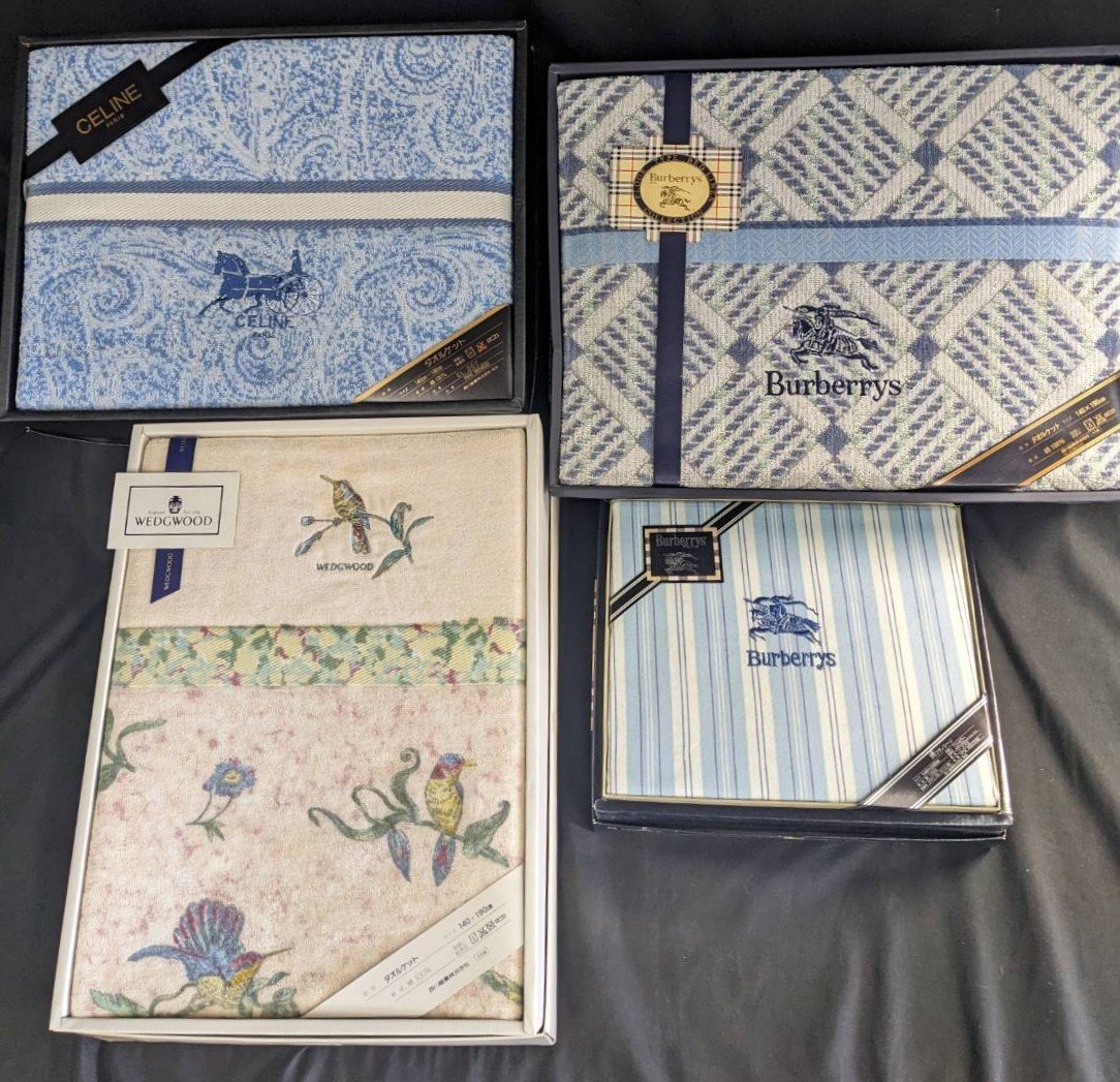 MIK672 バーバリー★CELINE★WEDGWOOD★Burberrys★綿シーツ★タオルケット★4点まとめて　【1円スタート！！】まとめ売り