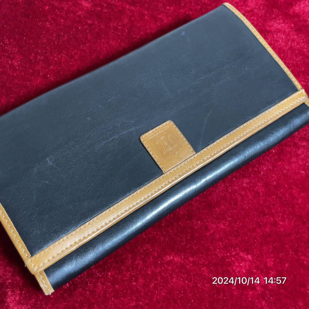 CELINE セリーヌ マカダムロゴ バイカラー レザー 革 二つ折り ウォレット 長財布 _画像2