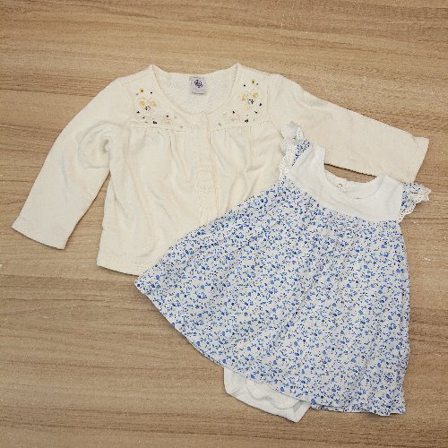 ◇ 《 PETIT BATEAU まとめ売り2点セット サイズ60-80 新生児 花柄 ロンパース カーディガン レディース 》 E