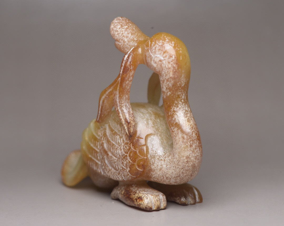 超珍館蔵】和田玉製 細密彫 鵝如意 置物 古賞物 古美術品 稀少珍蔵品