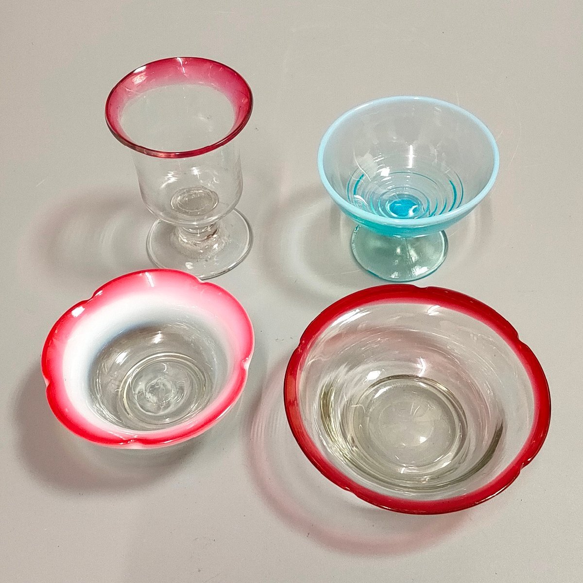 ウラン氷コップセット アンティーク雑貨 ウランガラスのレトロなアイスクリームコップ2