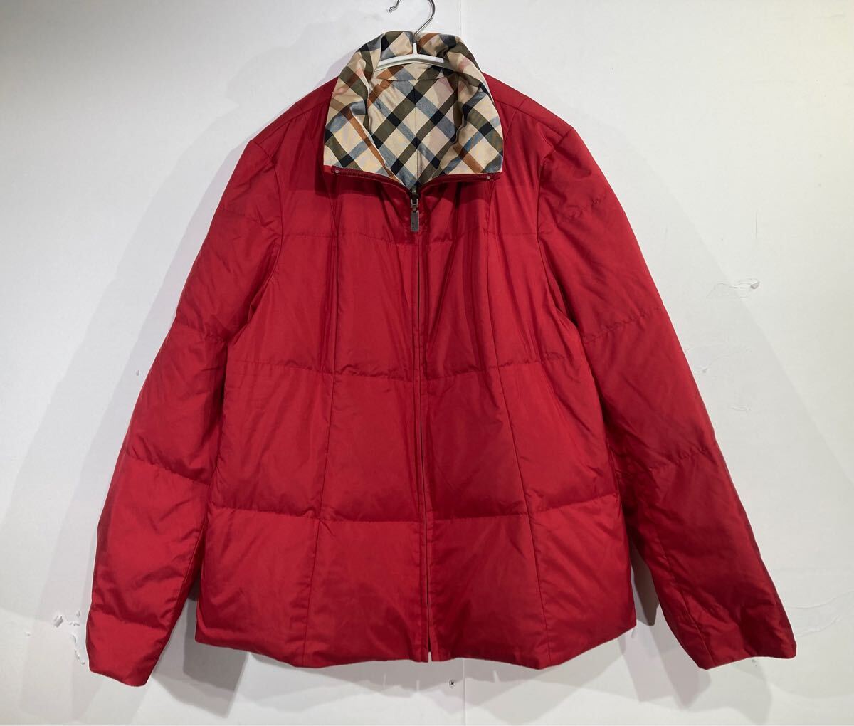 47-83 DAKS リバーシブル ダウンジャケット 40 レッド ベージュ チェック ダックス