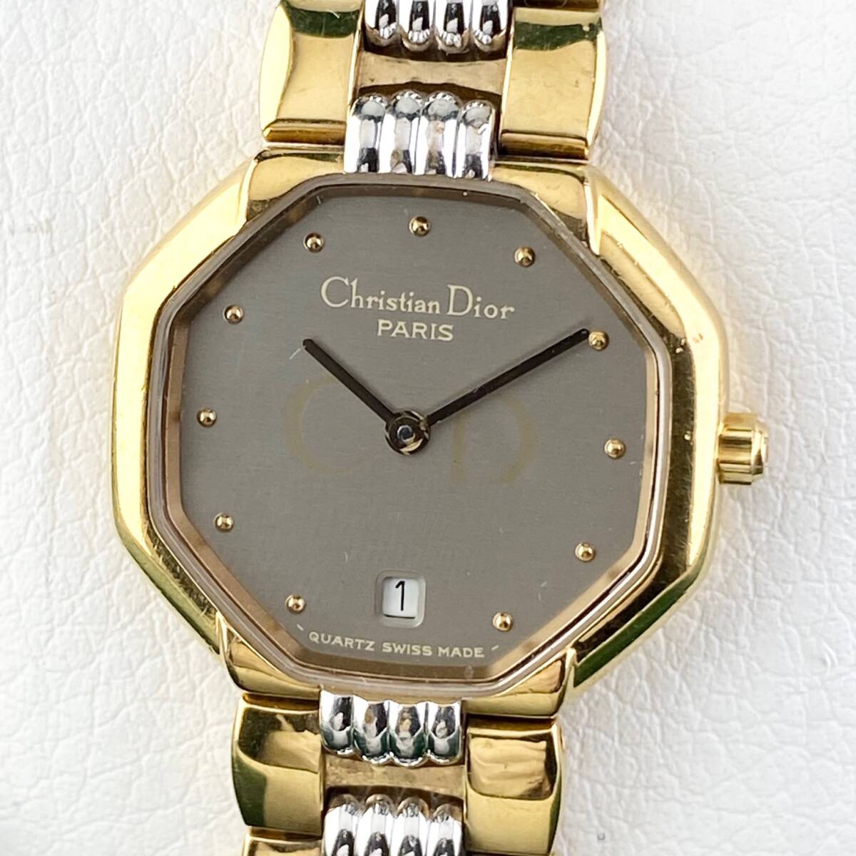 【1円〜】Christian Dior クリスチャン ディオール 腕時計 レディース 48-153 グレー系文字盤 ゴールド CD デイト 可動品