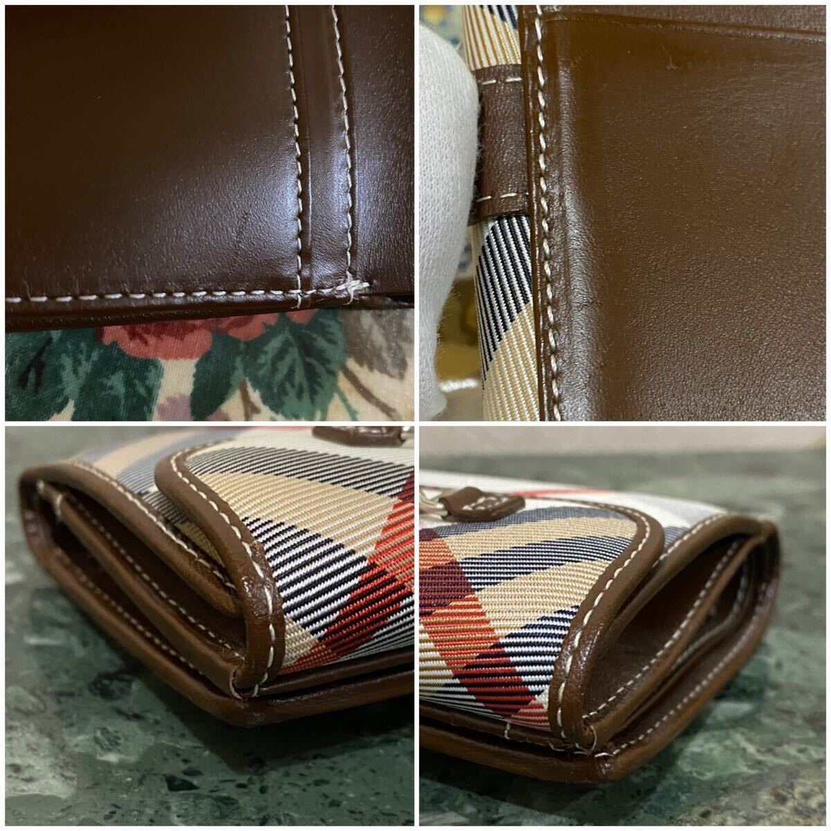 BURBERRY 三つ折り財布 キャンバス×レザー ノバチェック BURBERRY 三つ折り財布 キャンバス×レザー ノバチェック
