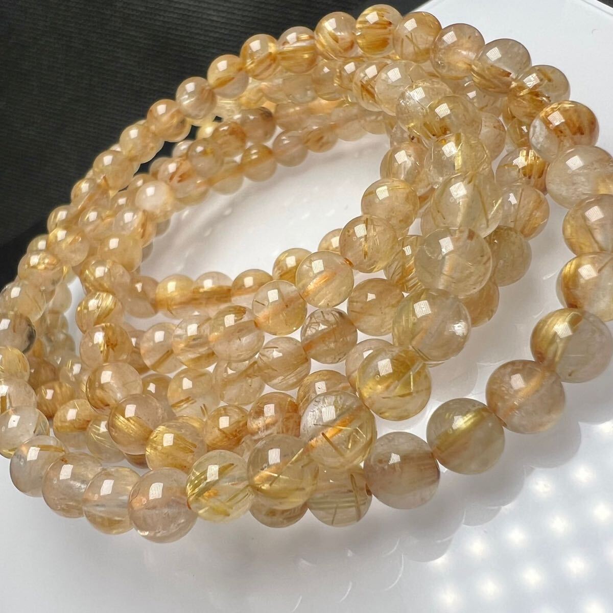 ゴールドタイチンルチルクォーツ 3連 ブレスレット