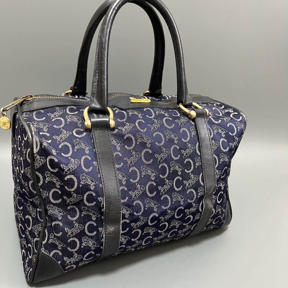 CELINE セリーヌ マカダム デニム×レザー ミニボストンバッグ CELINE セリーヌ マカダム デニム×レザー ミニボストンバッグ