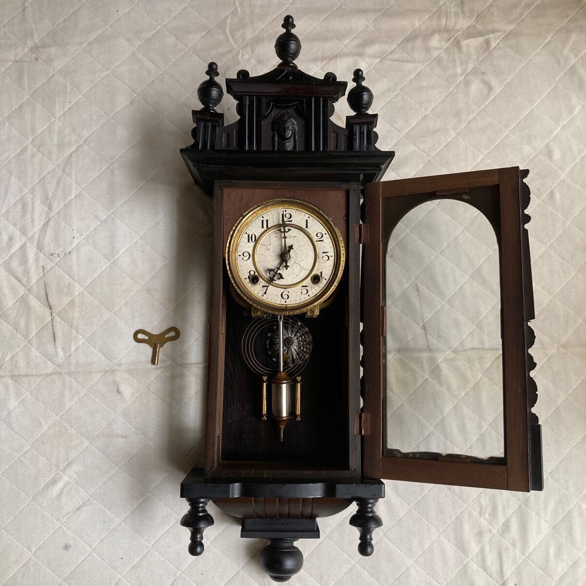 アンティーク .レトロ1800年.1900年代.ドイツ製の柱時計.振り子 アンティーク .レトロ1800年.1900年代.ドイツ製の柱時計.振り子